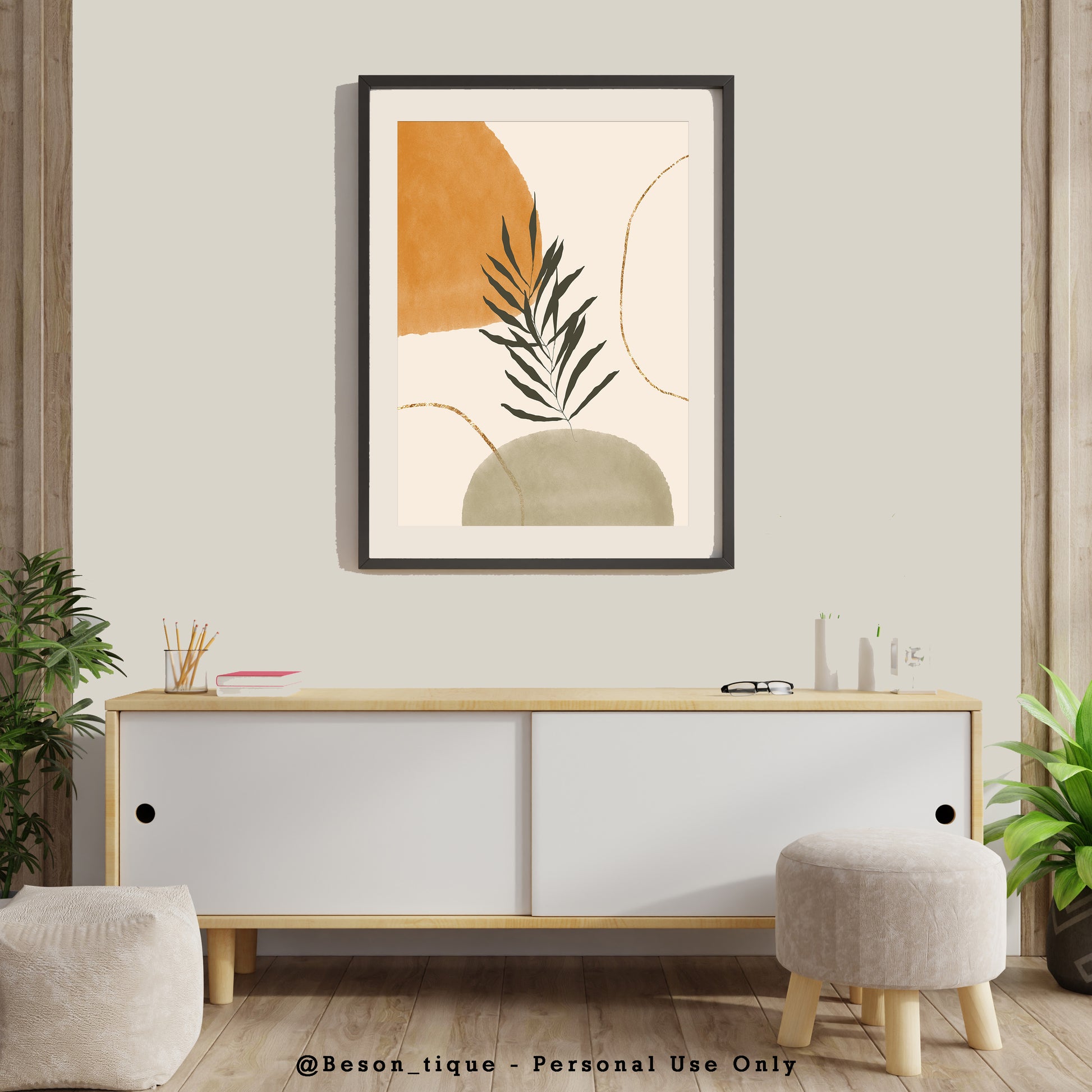 Products Boho Botanical Wall Print, Nature Plants Abstract Poster, Minimalist Neutral Tone Art, Neutral Orange Green Gold