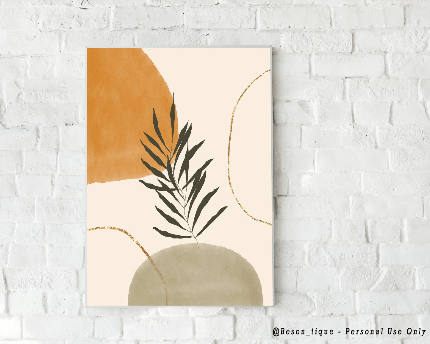 Boho Botanical Wall Print, Nature Plants Abstract Poster, Minimalist Neutral Tone Art, Neutral Orange Green Gold Besontique