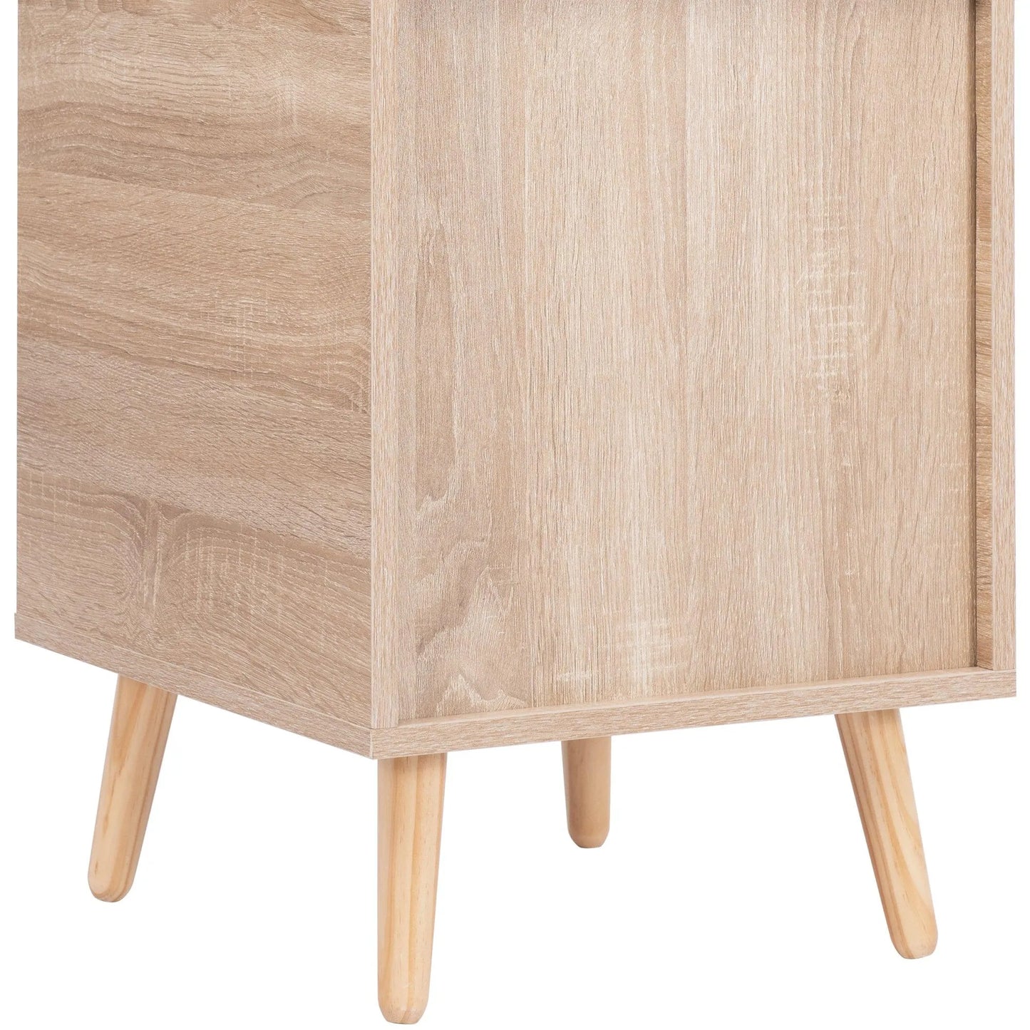 Natural Oak Rattan Night stand furniture │ Wooden Sofa Bedside Table with 2 Drawers - Besontique