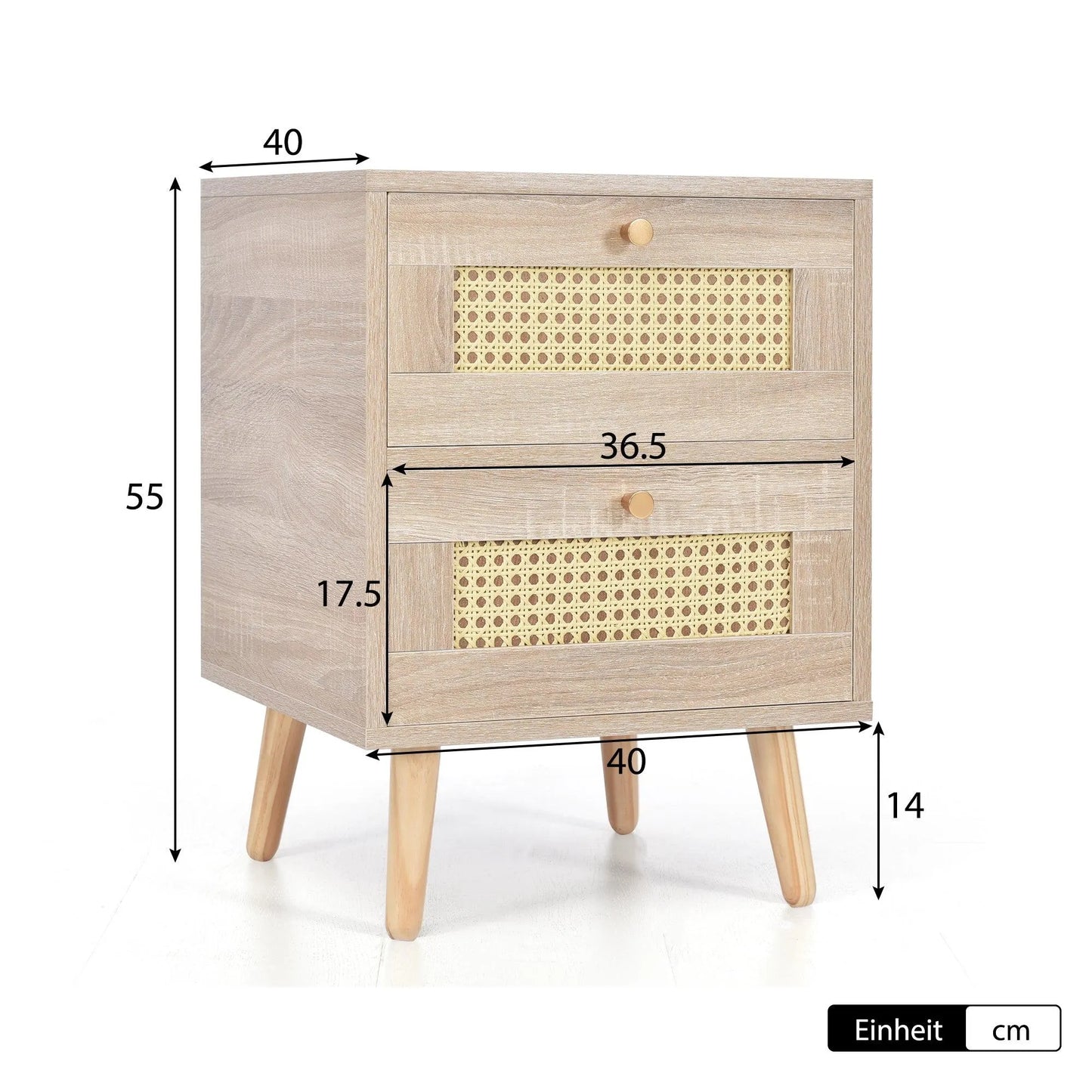 Natural Oak Rattan Night stand furniture │ Wooden Sofa Bedside Table with 2 Drawers - Besontique