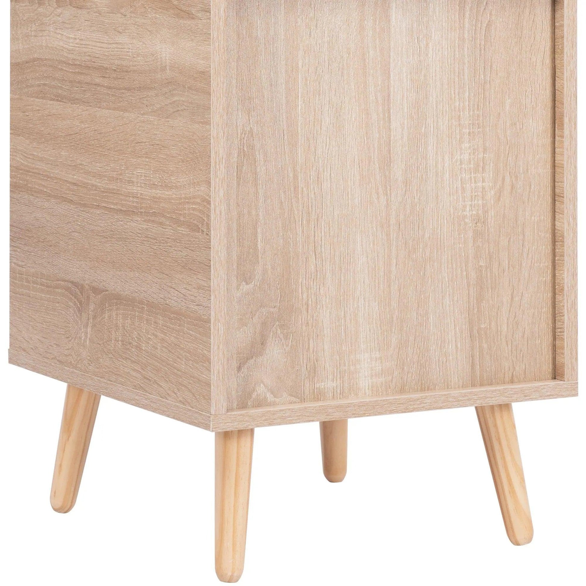Natural Oak Rattan Night stand furniture │ Wooden Sofa Bedside Table with 2 Drawers - Besontique Home