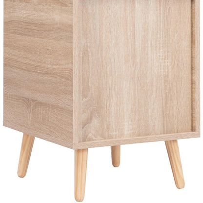 Natural Oak Rattan Night stand furniture │ Wooden Sofa Bedside Table with 2 Drawers - Besontique Home