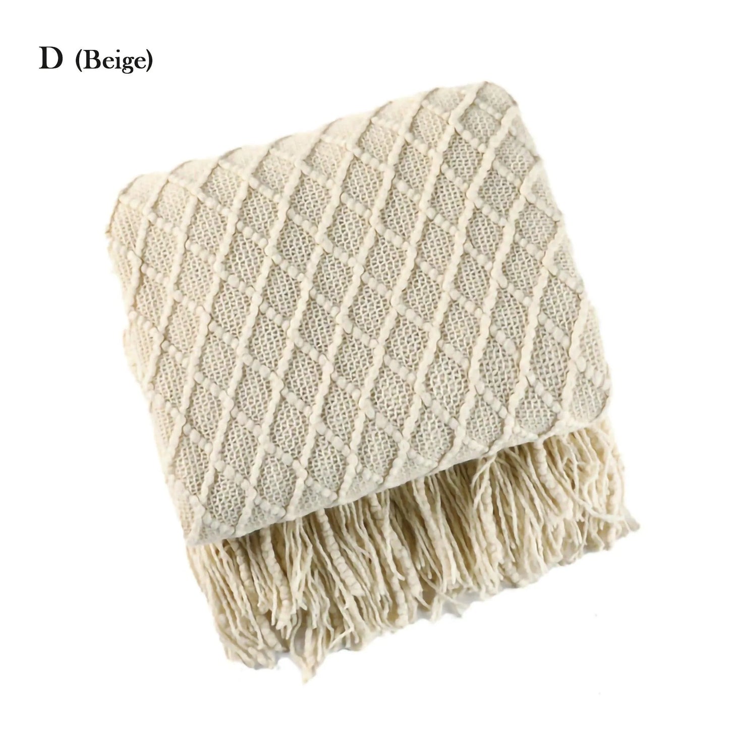 Neutral Knitted Throw Blanket with Tassel │ Nordic Style Plaid Bedspread - Besontique