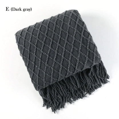 Neutral Knitted Throw Blanket with Tassel │ Nordic Style Plaid Bedspread - Besontique Home