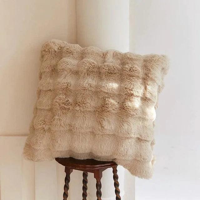Neutral Luxury Fluffy Fur Throw Pillow │ High-end Warm Comfortable Cushions with pilling│ for Beds Living Room Sofa Home Decor - Besontique Home