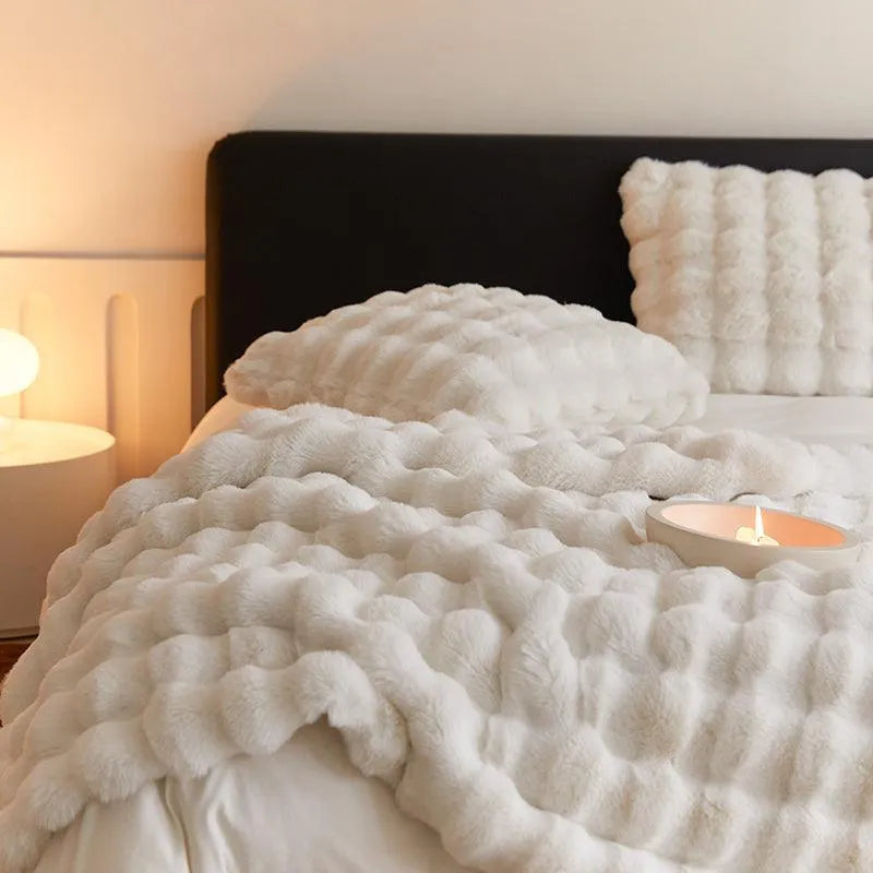 Neutral Luxury Fur Fluffy Blanket High end Warm Winter Blanket for Sofa Couch Decor Besontique