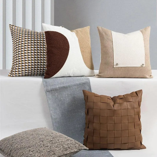 No.1 Nordic Knitted Leather Pillow Cases │ Modern Home Decorative Cushion Cover - Besontique Home