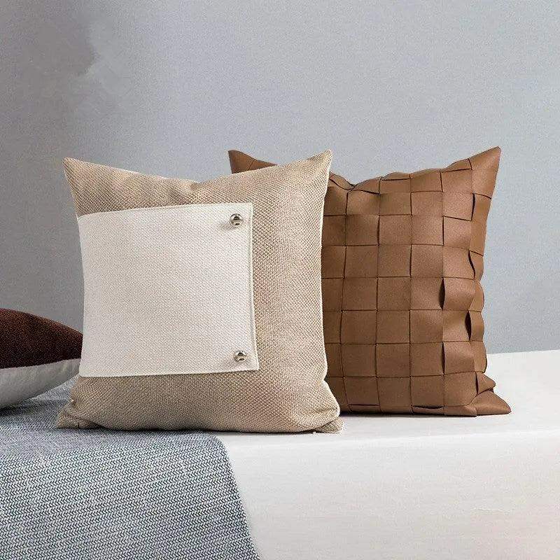 No.2 Nordic Knitted Leather Pillow Cases │ Modern Home Decorative Cushion Cover - Besontique Home