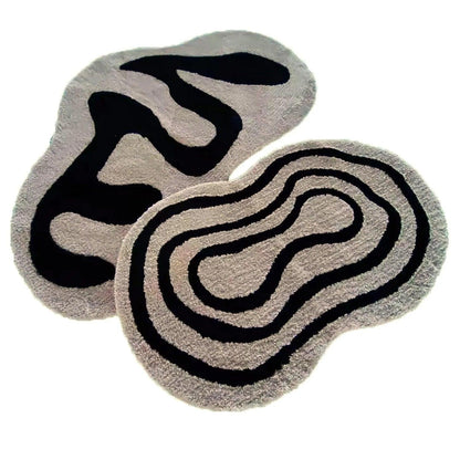 Nordic Abstract Irregular Tufted Rug │ Black Pattern Soft Plush Fluffy Carpet │ For Bedroom Bathroom Home Decor - Besontique Home