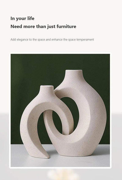 Nordic Beige Ceramic Vase 2Pcs/Set │ White Matte Flower Pots for Pampas Grass - Besontique Home