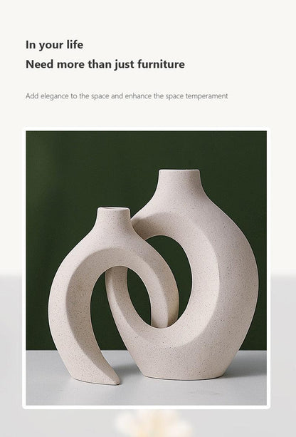 Nordic Beige Ceramic Vase 2Pcs/Set │ White Matte Flower Pots for Pampas Grass │ Living Room Home Decoration Gifts - Besontique