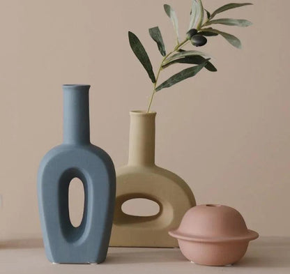 Nordic Ceramic Flower Vase │ Geometric Art Decorative Pot │ Neutral Tone Color Home Decoration - Besontique Home