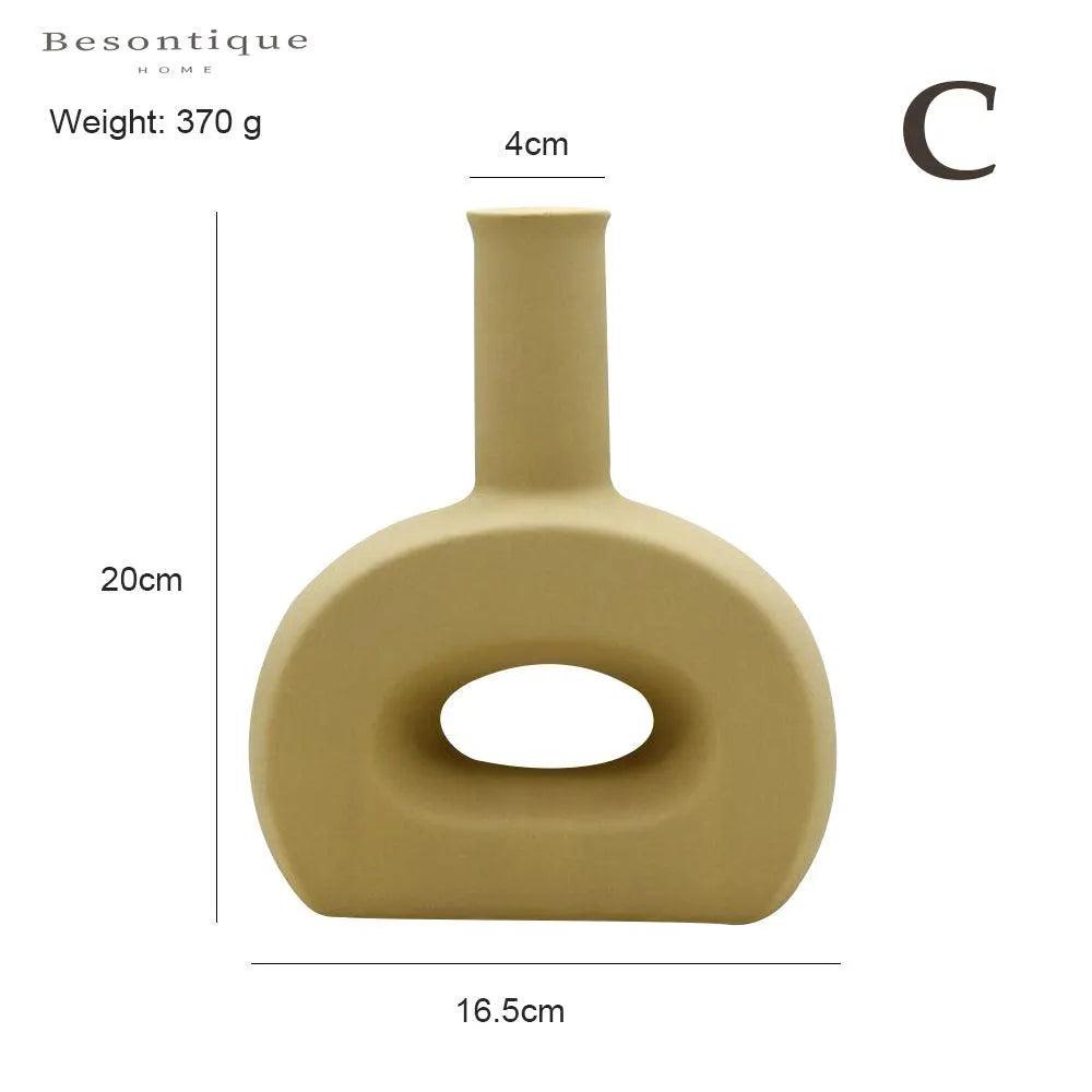 Nordic Ceramic Flower Vase │ Geometric Art Decorative Pot │ Neutral Tone Color Home Decoration - Besontique Home