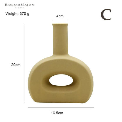 Nordic Ceramic Flower Vase │ Geometric Art Decorative Pot │ Neutral Tone Color Home Decoration - Besontique Home