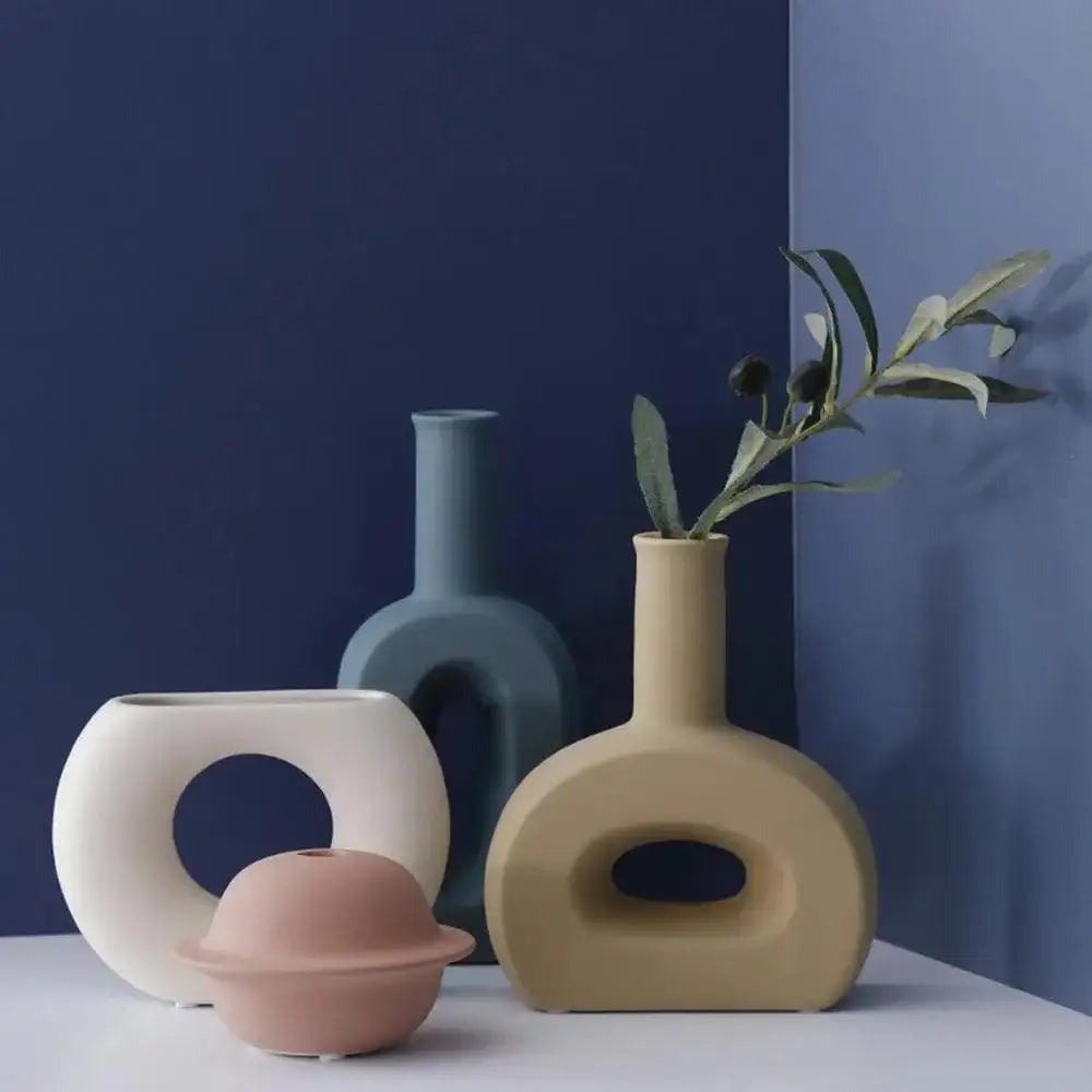 Nordic Ceramic Flower Vase │ Geometric Art Decorative Pot │ Neutral Tone Color Home Decoration - Besontique Home