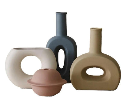 Nordic Ceramic Flower Vase │ Geometric Art Decorative Pot │ Neutral Tone Color Home Decoration - Besontique Home