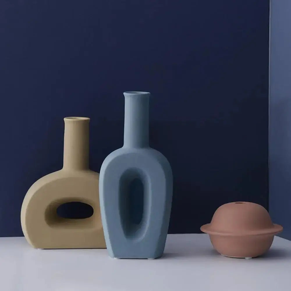 Nordic Ceramic Flower Vase │ Geometric Art Decorative Pot │ Neutral Tone Color Home Decoration - Besontique Home