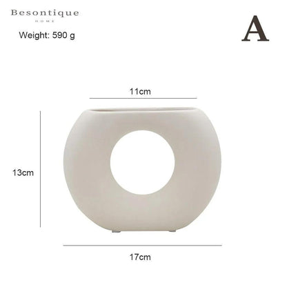 Nordic Ceramic Flower Vase │ Geometric Art Decorative Pot │ Neutral Tone Color Home Decoration - Besontique Home