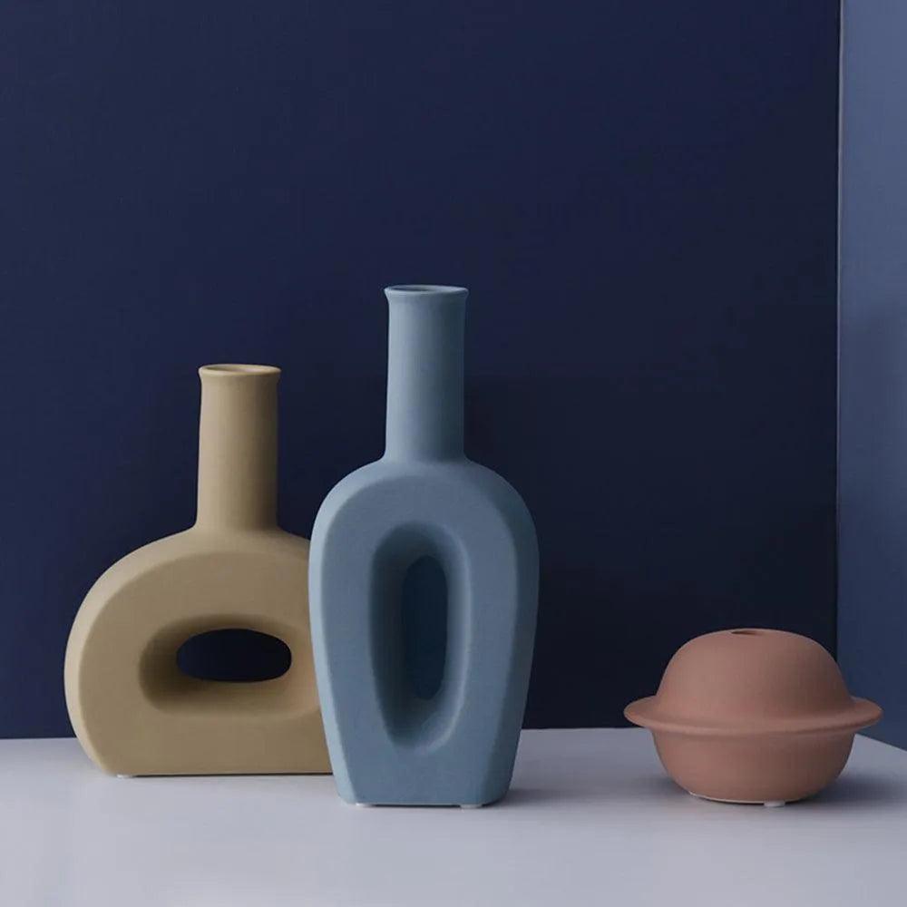 Nordic Ceramic Flower Vase │ Geometric Art Decorative Pot │ Neutral Tone Color Home Decoration - Besontique Home