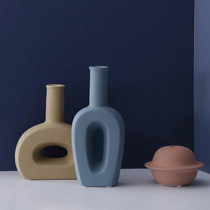Nordic Ceramic Flower Vase │ Geometric Art Decorative Pot │ Neutral Tone Color Home Decoration - Besontique Home