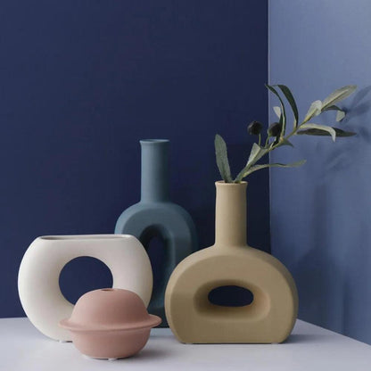 Nordic Ceramic Flower Vase │ Geometric Art Decorative Pot │ Neutral Tone Color Home Decoration - Besontique Home