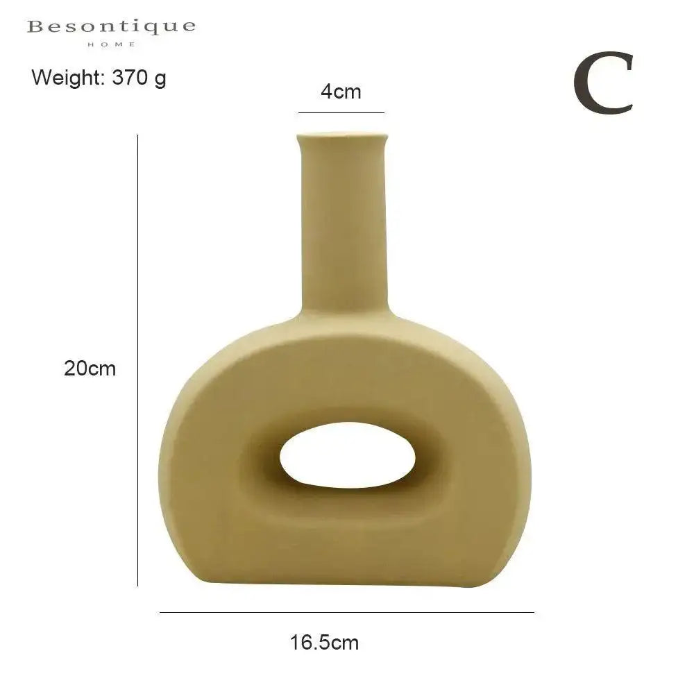 Nordic Ceramic Flower Vase │ Geometric Art Decorative Pot │ Neutral Tone Color Home Decoration - Besontique Home