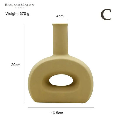 Nordic Ceramic Flower Vase │ Geometric Art Decorative Pot │ Neutral Tone Color Home Decoration - Besontique Home