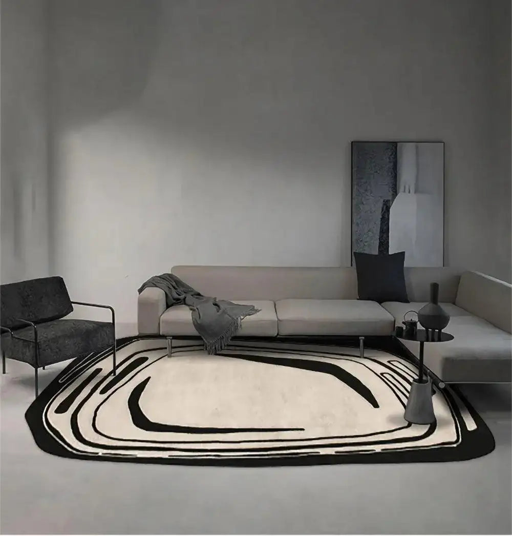 Nordic Irregular Faux Cashmere Rugs (Black / Light Brown) │ Modern Living Room Bedside Soft Fluffy Carpet - Besontique Home