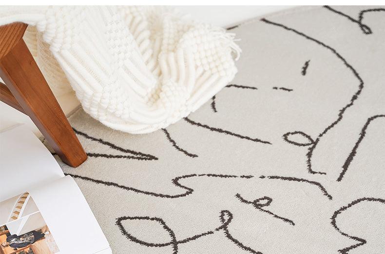 Nordic Minimalist Black Line Round Carpet │ Large Area Decorative Fluffy Plush Rug - Besontique
