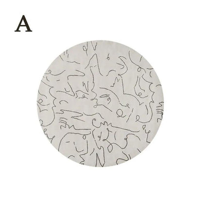 Nordic Minimalist Black Line Round Carpet │ Large Area Decorative Fluffy Plush Rug - Besontique Home