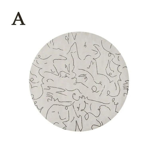 Nordic Minimalist Black Line Round Carpet │ Large Area Decorative Fluffy Plush Rug - Besontique Home