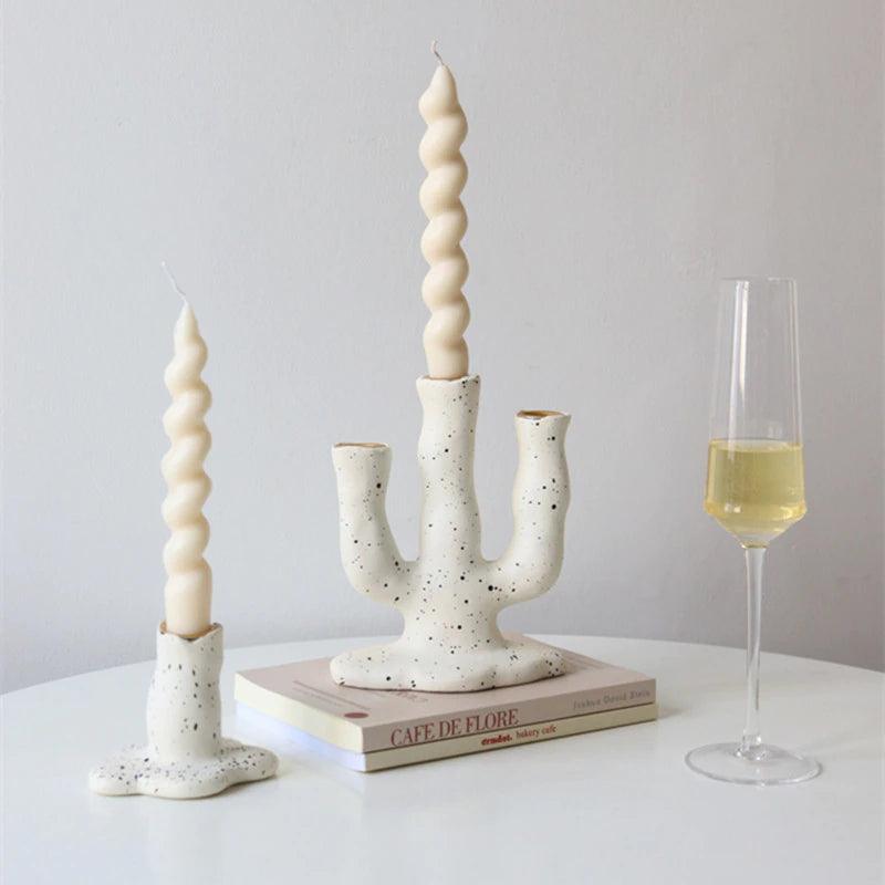 Nordic Resin Candlestick Holder (White/Black) │ Modern Vintage Table Home Decor Candle Stand - Besontique