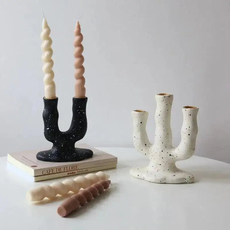 Nordic Resin Candlestick Holder (White/Black) │ Modern Vintage Table Home Decor Candle Stand - Besontique Home