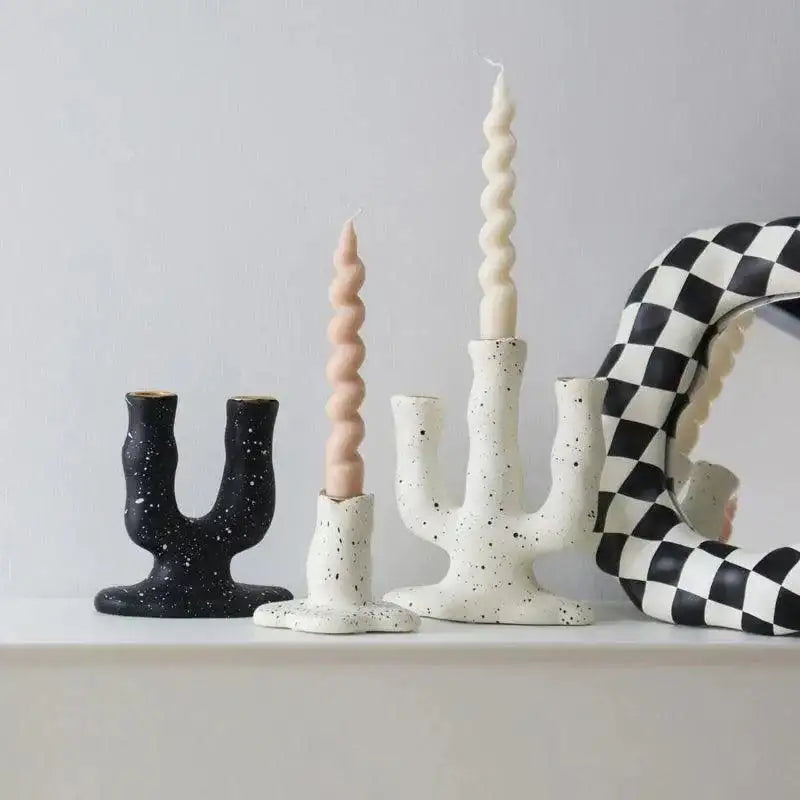 Nordic Resin Candlestick Holder (White/Black) │ Modern Vintage Table Home Decor Candle Stand - Besontique Home