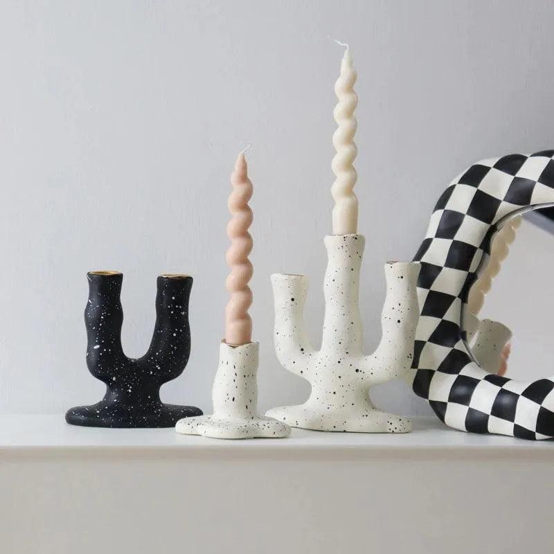 Nordic Resin Candlestick Holder (White/Black) │ Modern Vintage Table Home Decor Candle Stand - Besontique Home