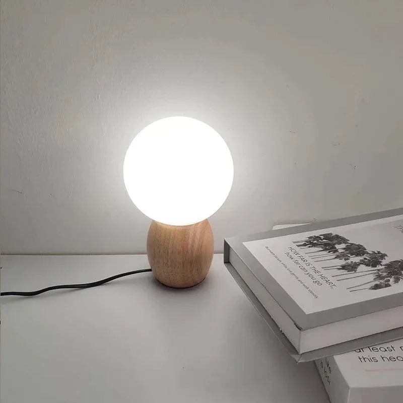 Nordic Wood Table Lamp with Glass Ball │ Minimal Bedside Mood Light - Besontique