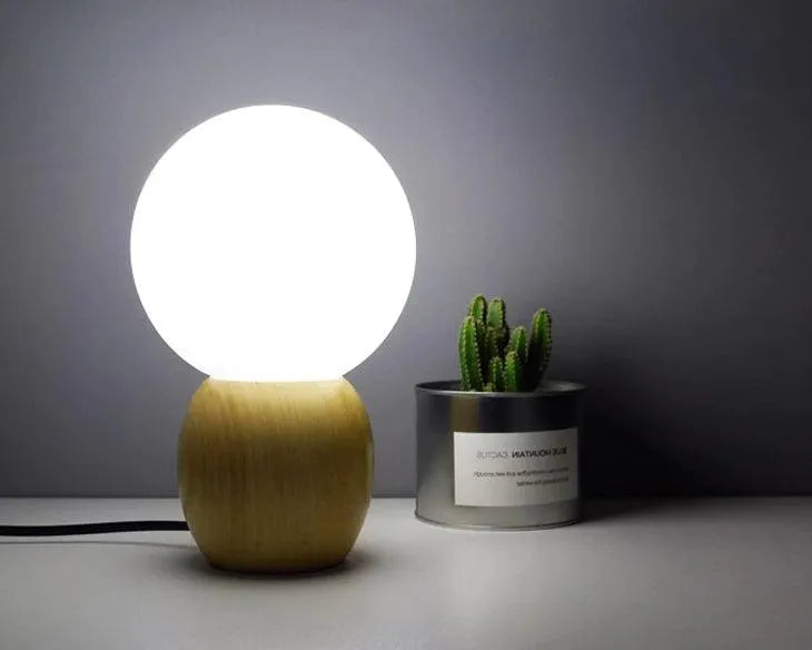 Nordic Wood Table Lamp with Glass Ball │ Minimal Bedside Mood Light - Besontique