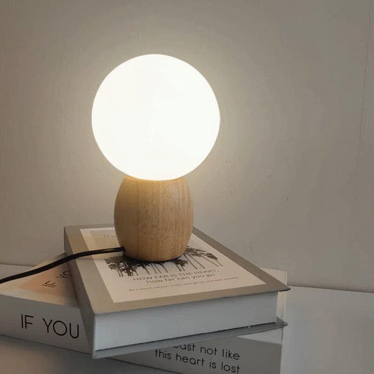 Nordic Wood Table Lamp with Glass Ball │ Minimal Bedside Mood Light │ Modern Warm LED Desk Lamp - Besontique