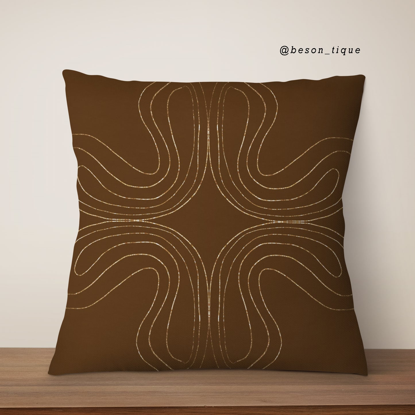 Brown Gold Pattern Pillow Cushion & Cover│ Abstract Decorative Pillow │ Sofa Living Room Bedroom Decoration