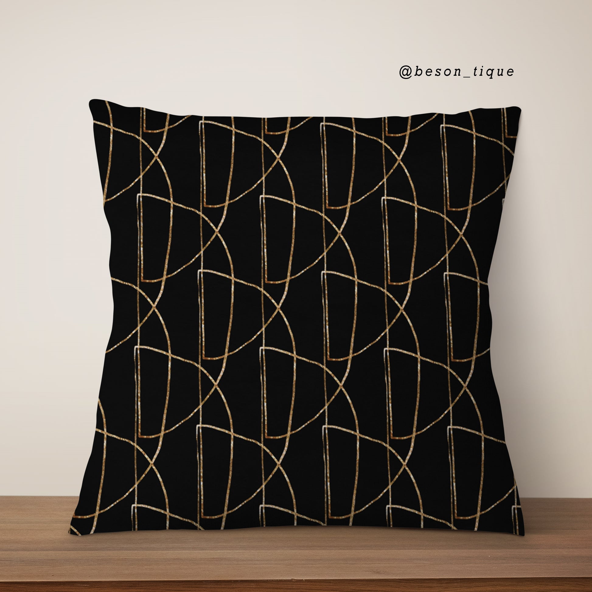 Black Gold Pattern Pillow Cushion & Cover, Abstract Decorative Pillow, Sofa Living Room Bedroom Decor Besontique