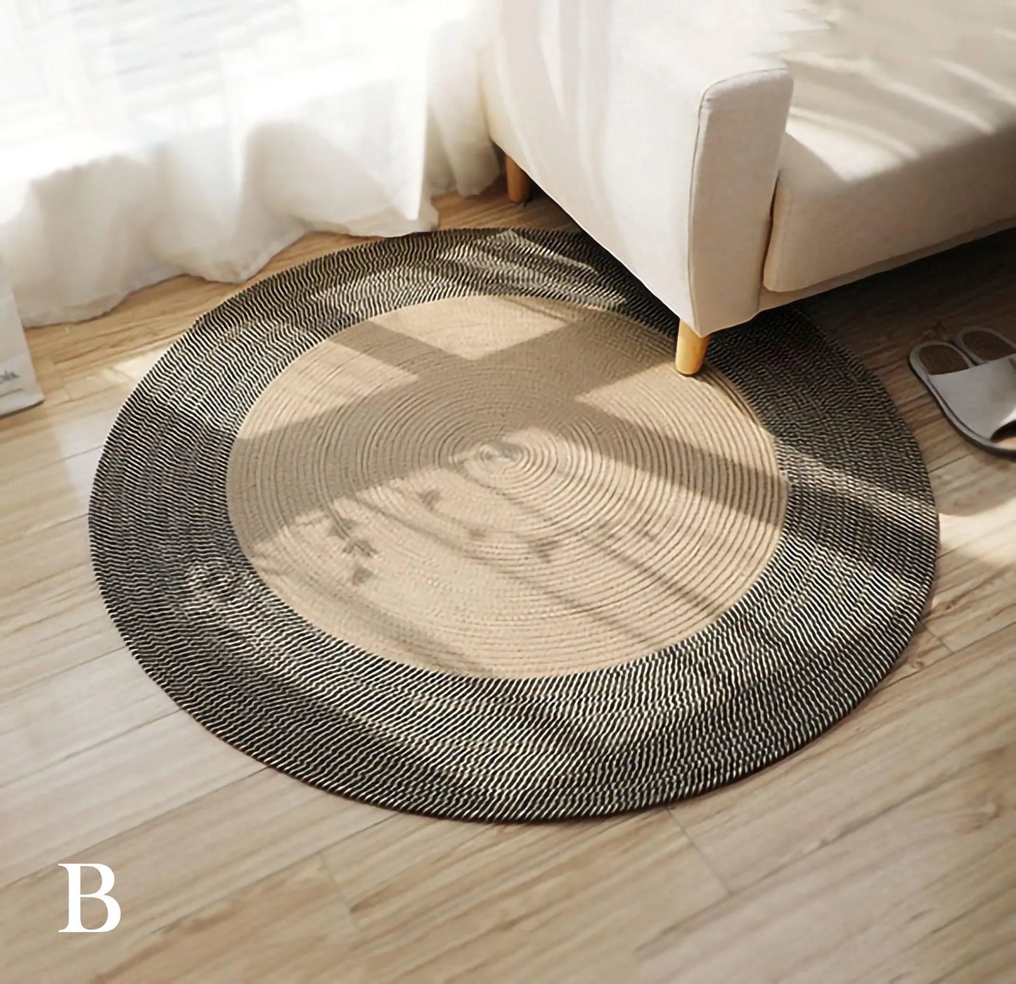 Round Woven Carpet Handmade Jute Rattan Carpet With Tassel │ For Modern Vintage Room Decor - Besontique