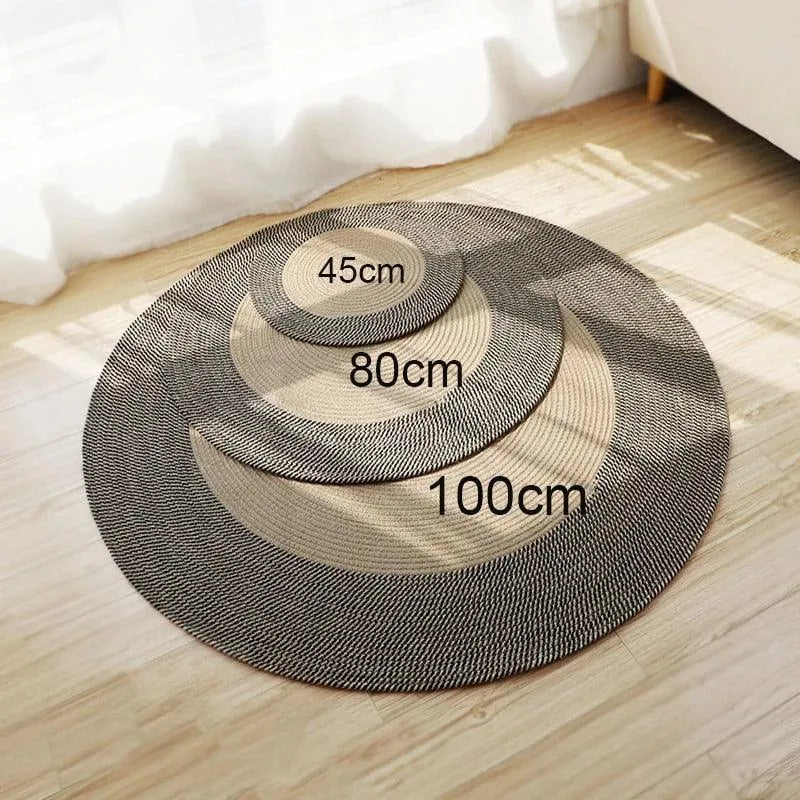 Round Woven Carpet Handmade Jute Rattan Carpet With Tassel │ For Modern Vintage Room Decor - Besontique