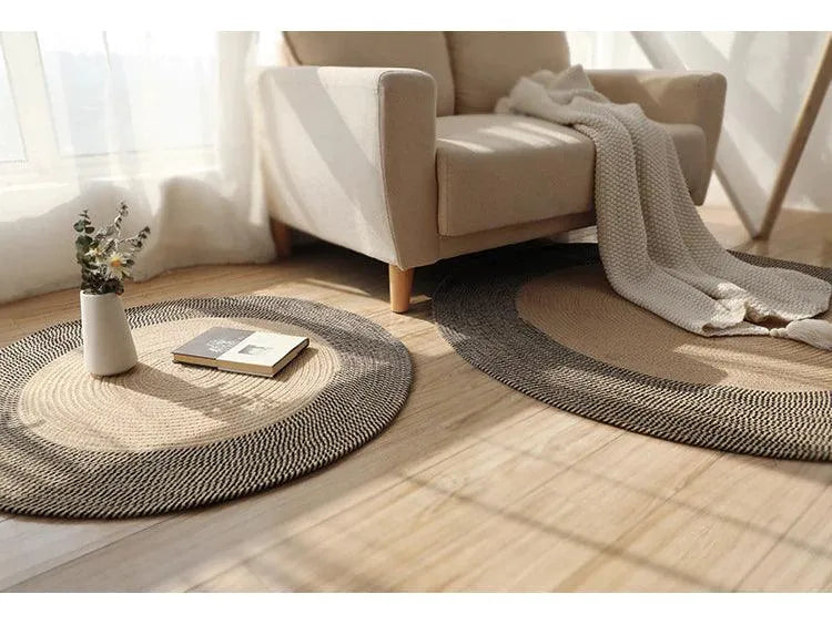 Round Woven Carpet Handmade Jute Rattan Carpet With Tassel │ For Modern Vintage Room Decor - Besontique