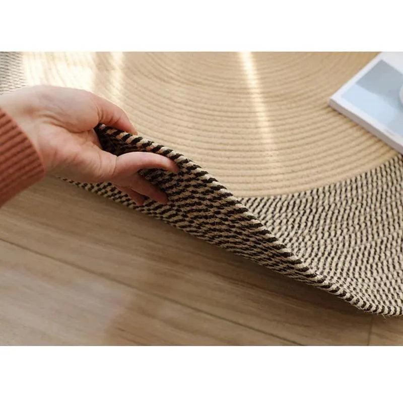 Round Woven Carpet Handmade Jute Rattan Carpet With Tassel │ For Modern Vintage Room Decor - Besontique Home