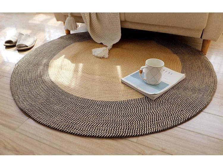 Round Woven Carpet Handmade Jute Rattan Carpet With Tassel │ For Modern Vintage Room Decor - Besontique Home