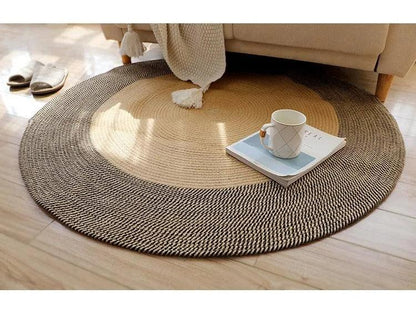 Round Woven Carpet Handmade Jute Rattan Carpet With Tassel │ For Modern Vintage Room Decor - Besontique Home