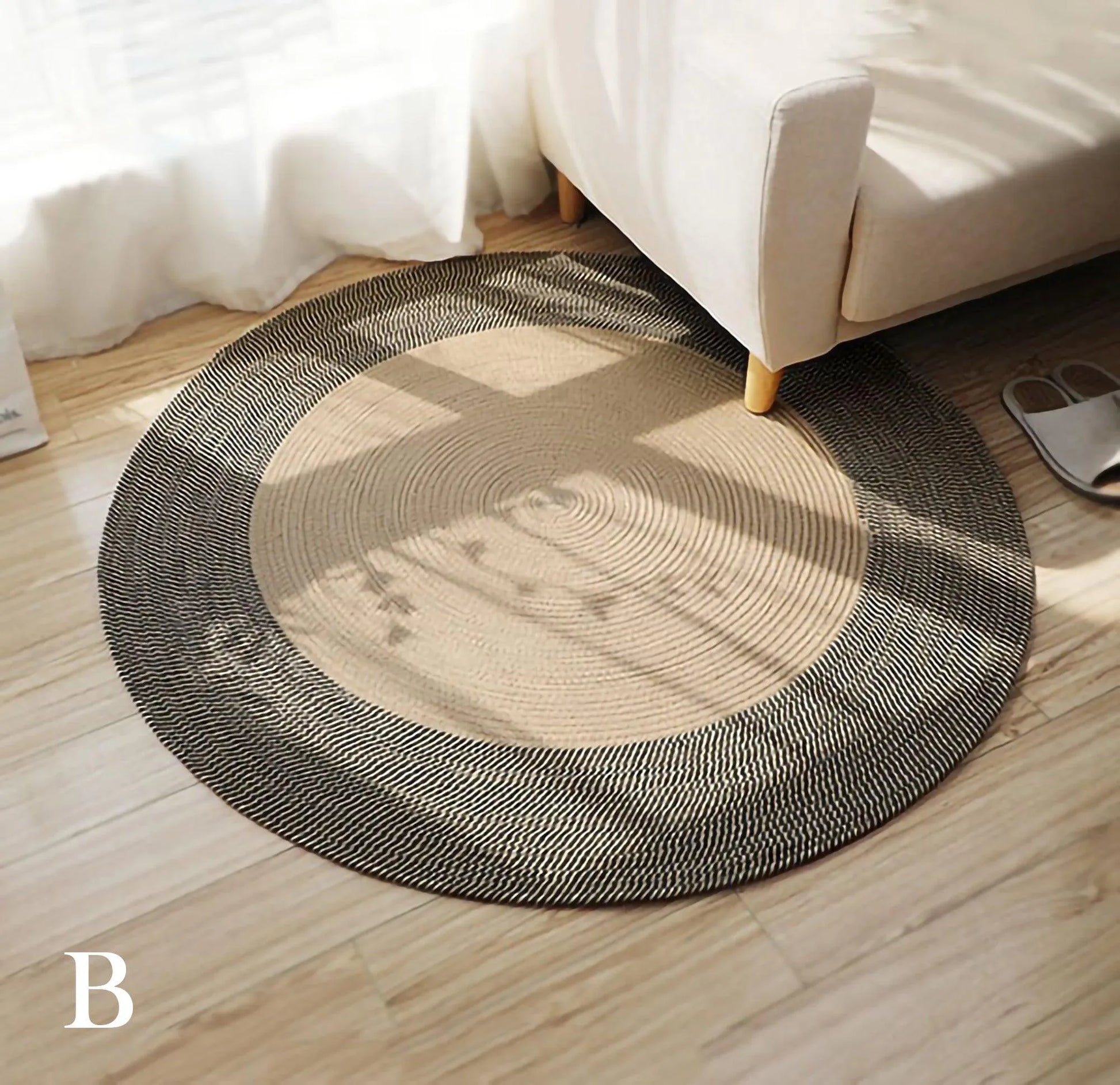 Round Woven Carpet Handmade Jute Rattan Carpet With Tassel │ For Modern Vintage Room Decor - Besontique Home