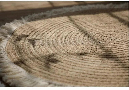 Round Woven Carpet Handmade Jute Rattan Carpet With Tassel │ For Modern Vintage Room Decor - Besontique Home