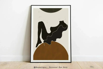 Set Of 2 Mid Century Female Digital Prints, Modern Abstract Print, Minimal Boho Printable Art, Orange Black Wall Poster - Besontique Home