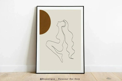 Set Of 2 Mid Century Female Digital Prints, Modern Abstract Print, Minimal Boho Printable Art, Orange Black Wall Poster - Besontique Home